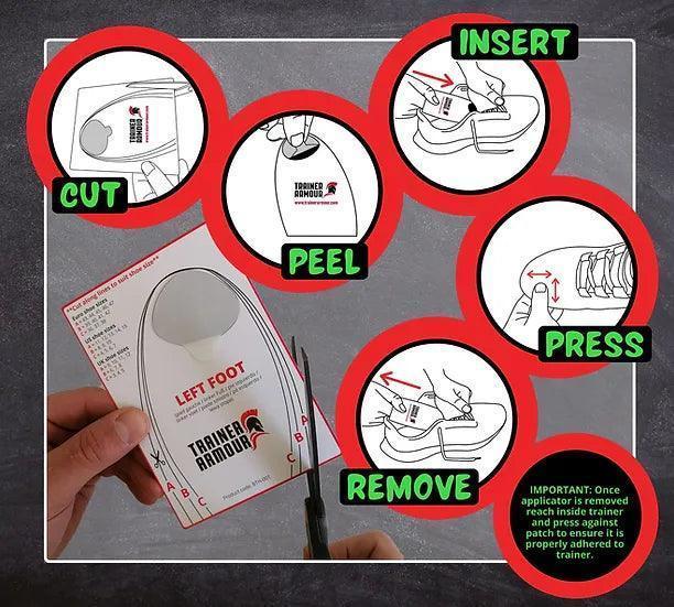 Trainer Armour toe patch repair kit step-by-step guide for barefoot shoes repair.