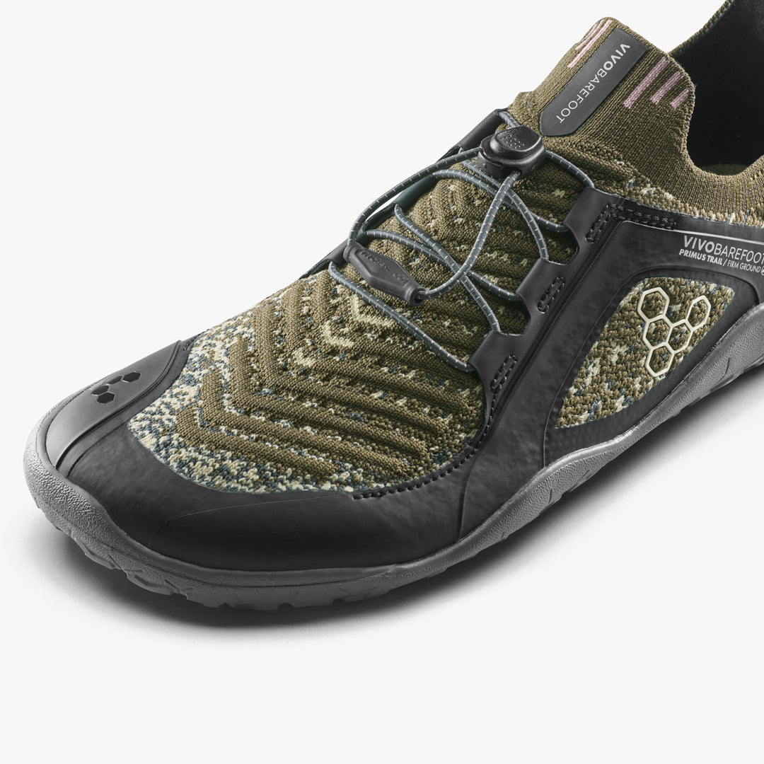 Vivobarefoot Primus Trail Knit FG Grounding Womens Dark Olive