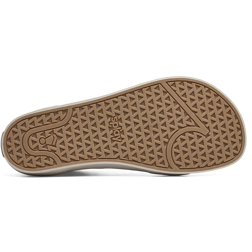 Close-up of brown rubber sole with triangular tread pattern and Sployd logo