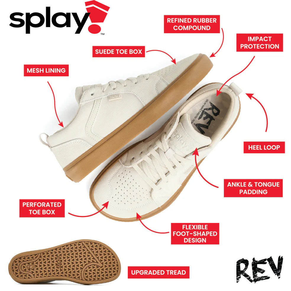 White sneakers with brown soles and visible branding, featuring labeled components on a white background.