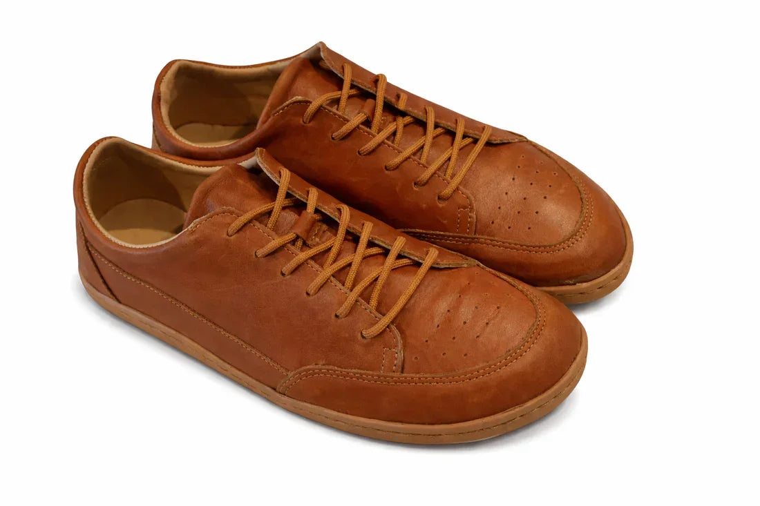 Pair of brown leather shoes on a white background