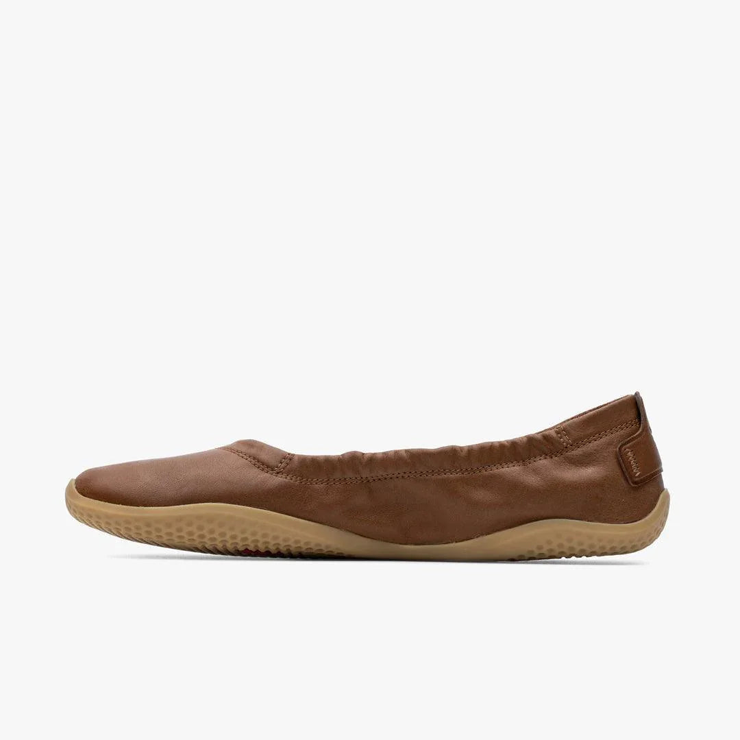 Tan Vivobarefoot Primus Asana Yin Ballerina slip-on barefoot shoe for women