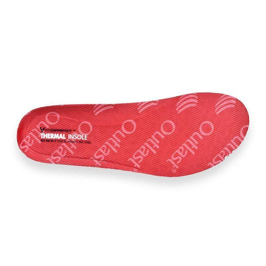 Red Vivobarefoot 3mm thermal insole with Outlast logo and textured surface